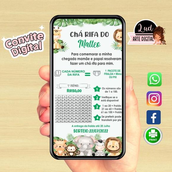 Convite Digital Chá Rifa safari
