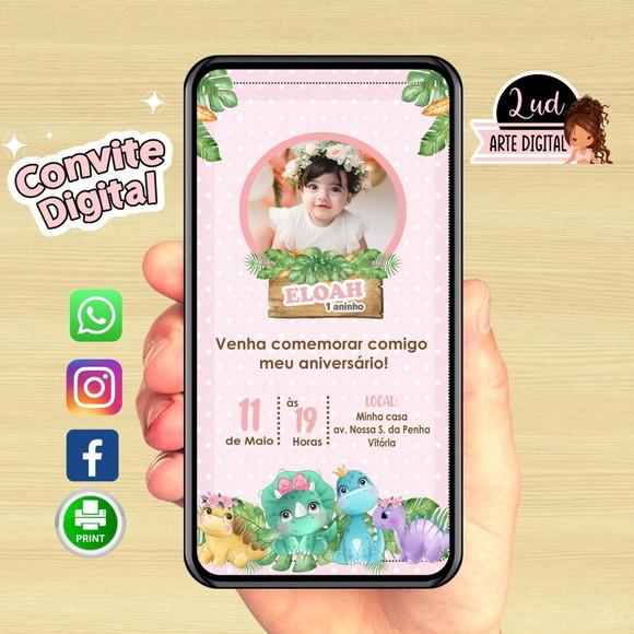 Convite Digital com foto dinossauro baby menina