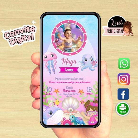 Convite Digital Fundo do Mar rosa