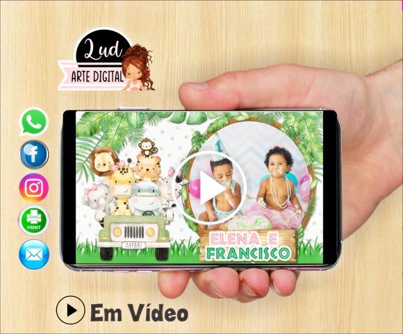 Convite Animado Safari GEMEOS MENINA E MENINO