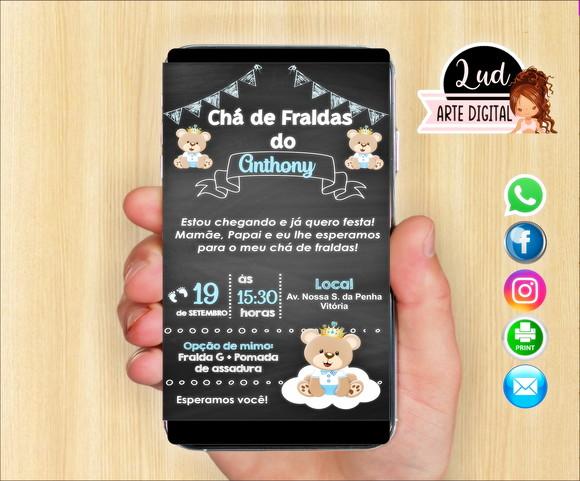 Convite Digital Chá de Fraldas ursinho