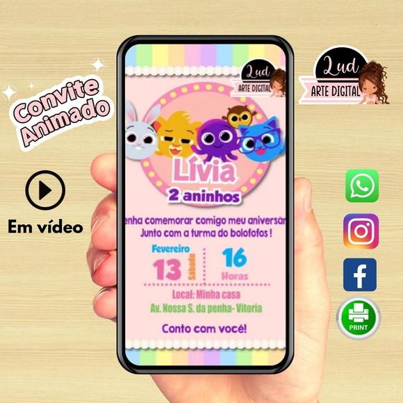 Convite Animado Vertical 20s Bolofofos Rosa