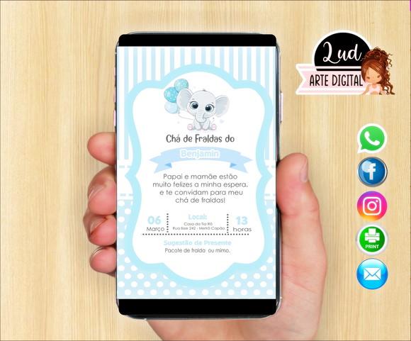 Convite Digital Chá de Fralda elefantinho