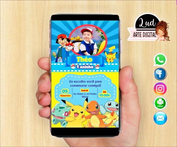 Convite Digital com foto Pokémon