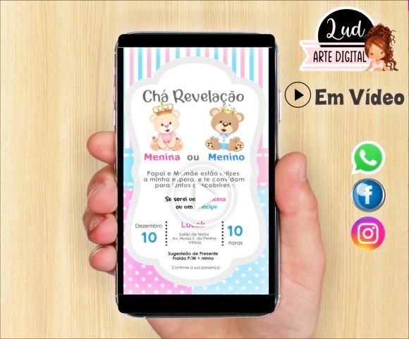 Convite Animado Vertical Chá Revelação Ursinhos