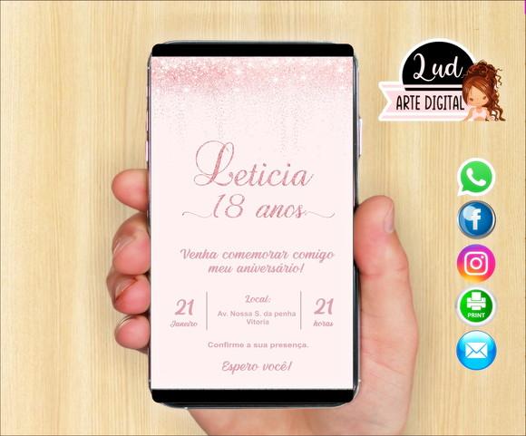 Convite Digital Adulto rosa e preto
