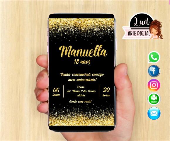 Convite Digital Adulto Preto e Dourado 30 Anos