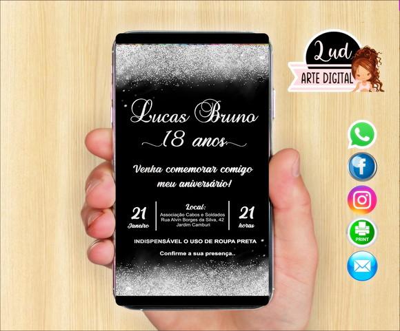 Convite Digital Adulto Preto e Prata