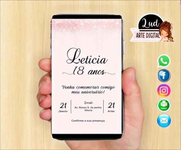 Convite Digital Adulto rosa e preto