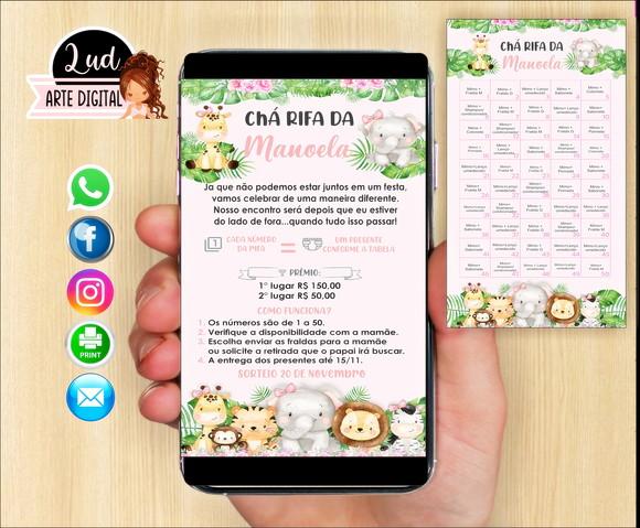 Convite Chá Rifa + Cartela de Sugestão de Presente P/ 50