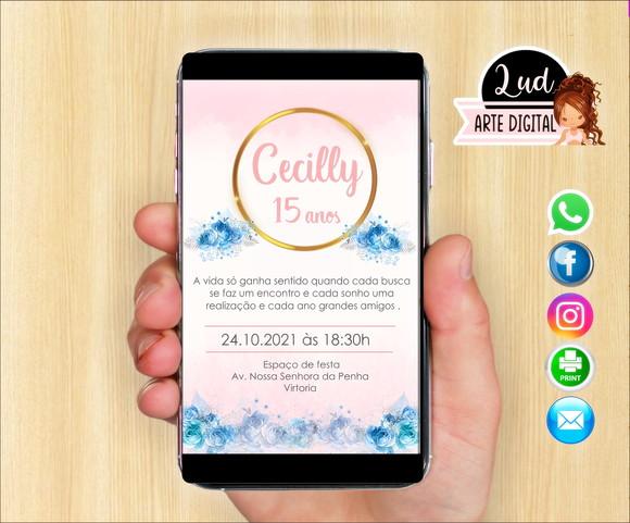 Convite Digital 15 anos Rosa e azul