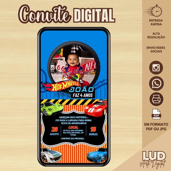 Convite Digital com Foto Hot Wheels