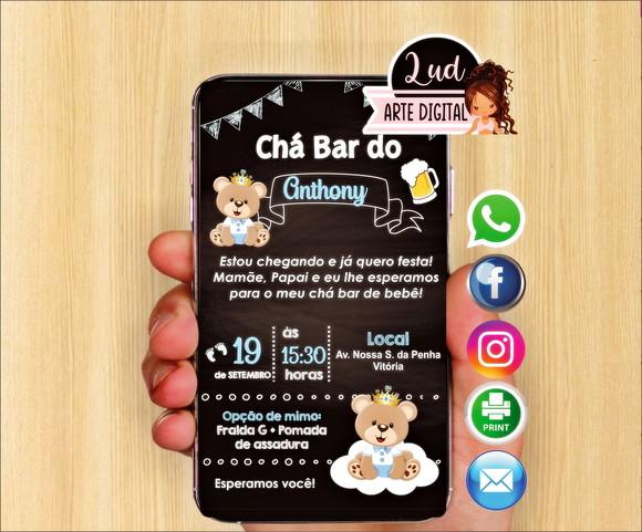 Convite Digital Chá Bar de Fralda Ursinho