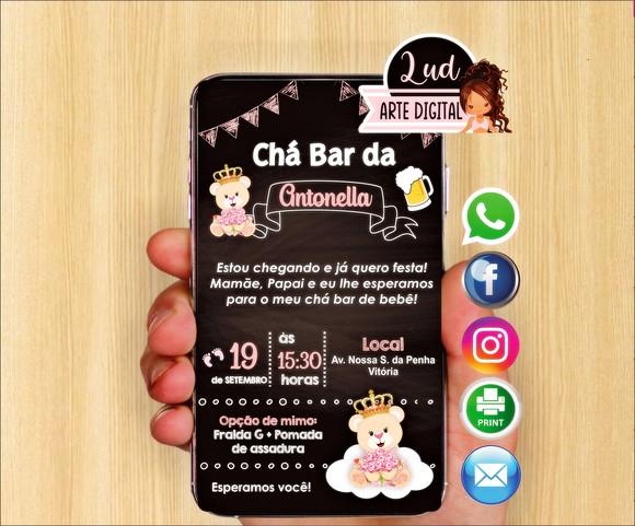 Convite Digital Chá Bar de Fralda Ursinha