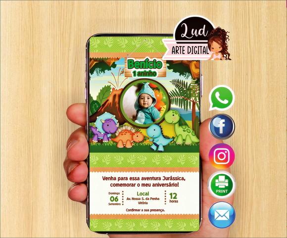 Convite Digital com foto dinossauro baby
