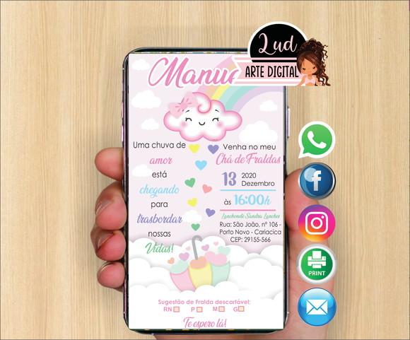 Convite Digital Chá de Fralda nuvem menina