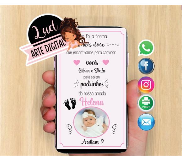 Convite Digital com foto Padrinhos de Batismo menina