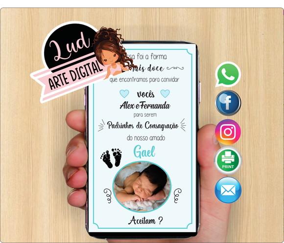 Convite Digital COM FOTO Padrinhos de Batismo Menina