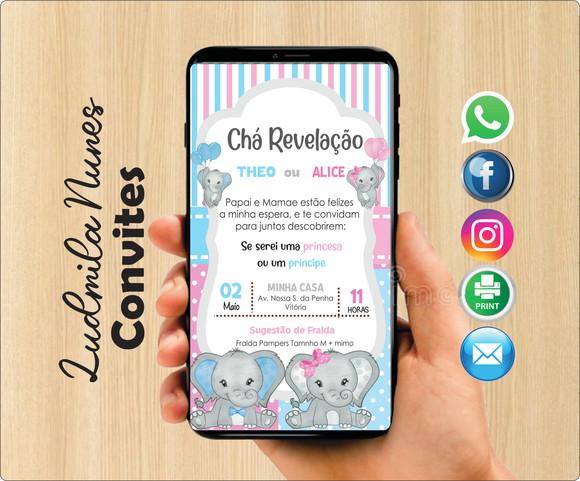 Convite Digital chá Revelação Elefantinhos