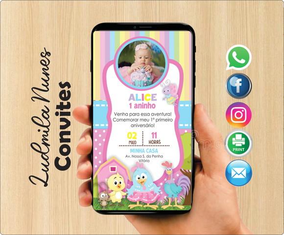 Convite Digital com foto Galinha Pintadinha Menina