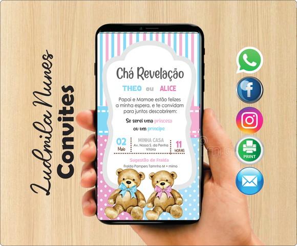 Convite Digital chá Revelação ursinhos