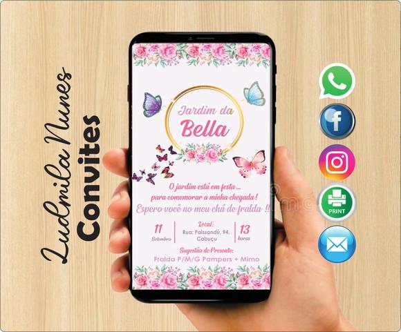 Convite Digital Chá de Fralda Jardim das borboletas
