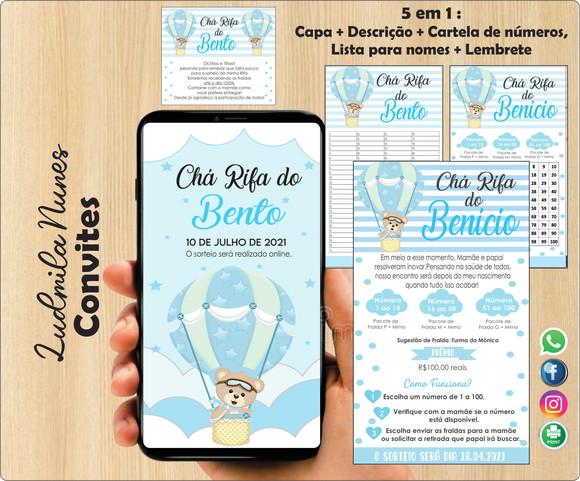 Convite Digital Chá Rifa Ursinho Baloeiro 5 em 1