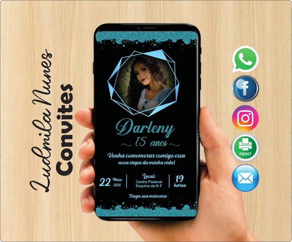 Convite Digital com foto 15 anos azul serenity e preto