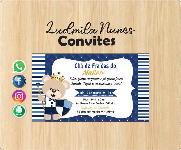 Convite Digital Chá de Fralda ursinho azul marinho