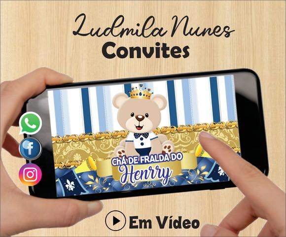 Convite Animado Chá de Fralda ursinho azul marinho