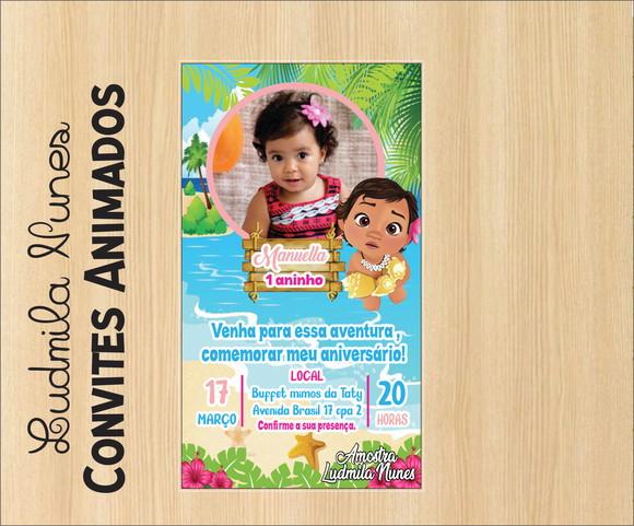 Convite Digital com foto Moana Baby
