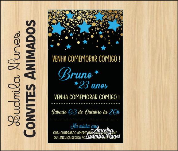 Convite Digital Adulto dourado azul e preto
