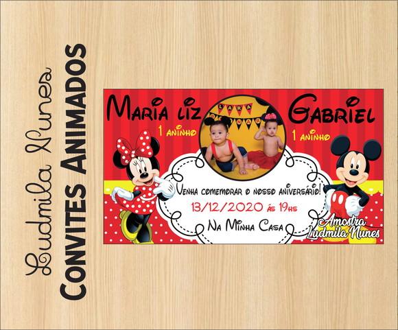 Convite digital gêmeos minnie e mickey
