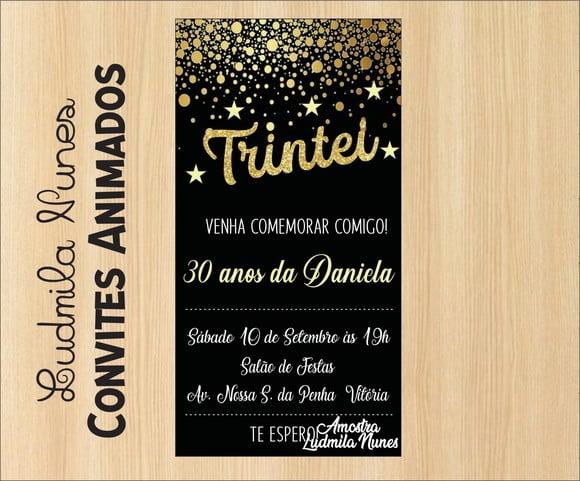 Convite Digital Adulto preto e dourado 30 anos