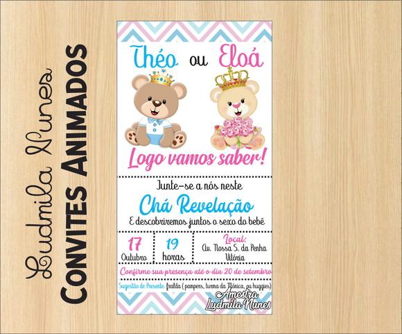 Convite Digital chá Revelação ursinhos