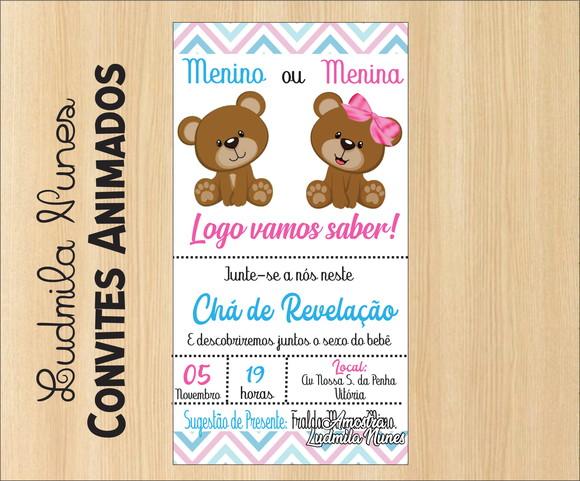 Convite Digital chá Revelação ursinhos