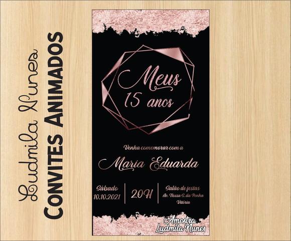 Convite Digital 15 anos Rosa Gold e preto 3