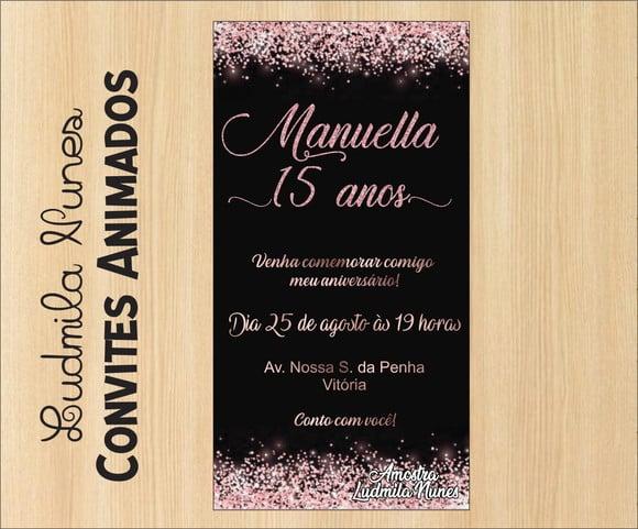 Convite Digital 15 Anos Rosa Gold e Preto