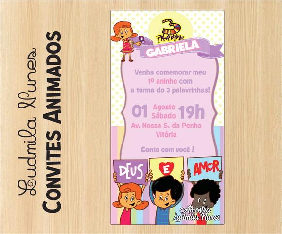 Convite Digital 3 palavrinhas menina