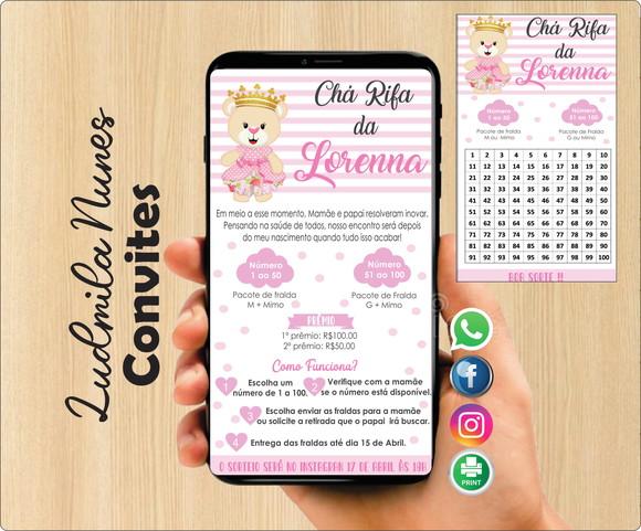 Convite Digital Chá Rifa ursinha + Cartela