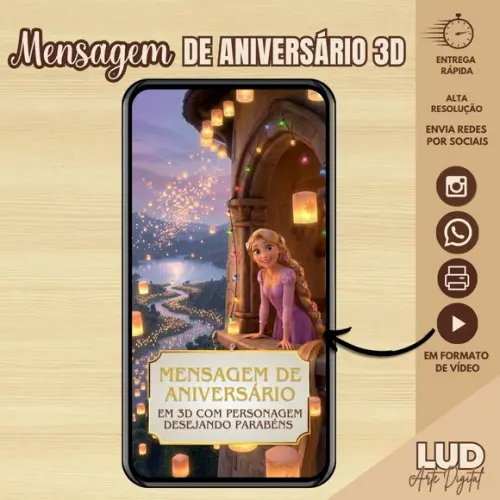 Video Mensagem Desejando Parabéns 3d - Rapunzel