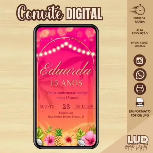 Convite Digital Adulto 15 Anos Tardezinha