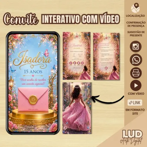 Convite 15 Anos Interativo com Vídeo Jardim Encantado