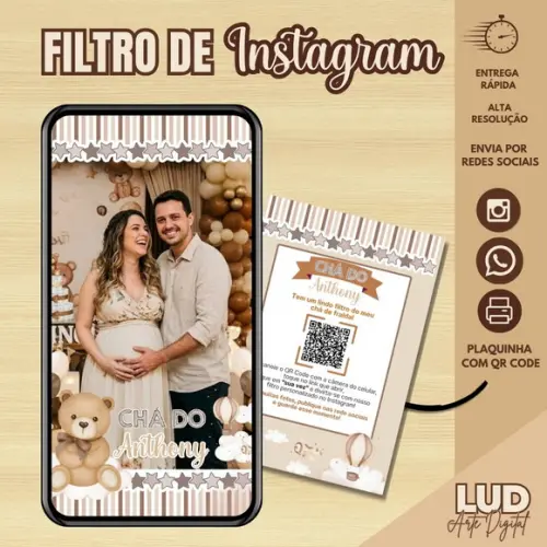 Filtro de Instagram Chá de Fralda + Plaquinha com Qr Code