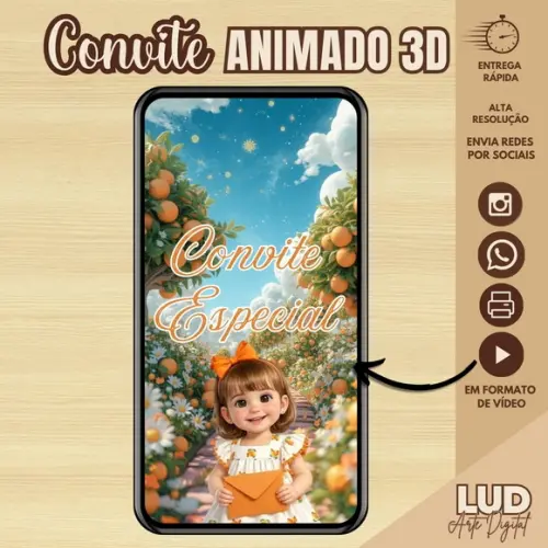 Convite Animado 3d Laranjas/laranjinha