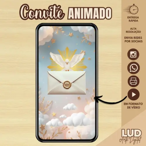 Convite Animado 3d Batizado e Aniversário Dourado Rosa