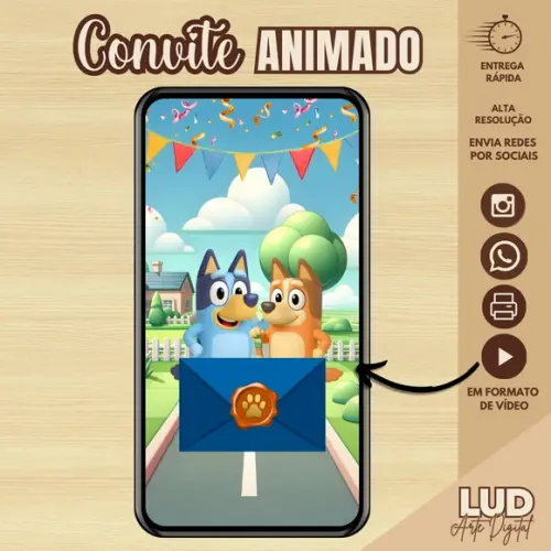Convite Animado Bluey 3d