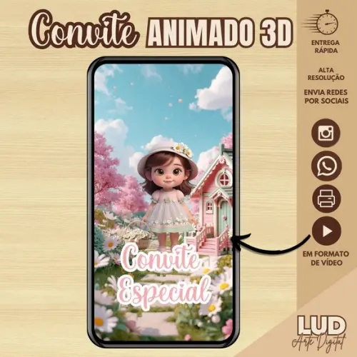 Convite Animado 3d Margaridas/jardim