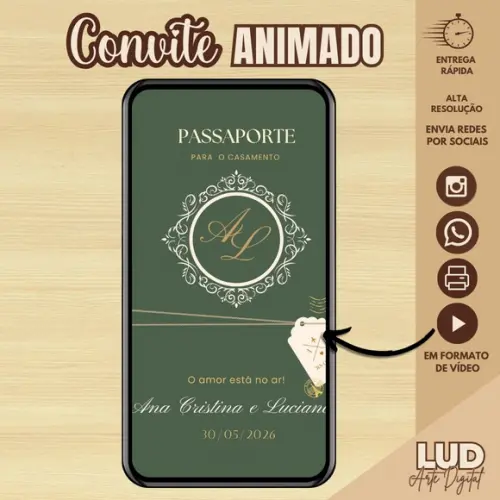 Convite Animado Passaporte Casamento/noivado Verde