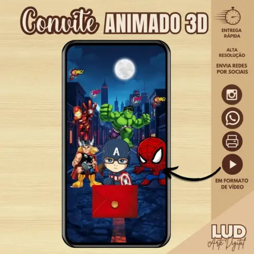 Convite Animado 3d Vingadores/super Heróis